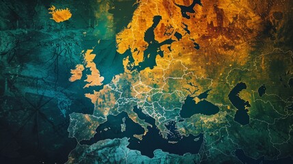 Digital abstract map of Western Europe concept. Generative Ai