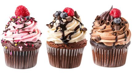 Collection of fresh cup cake cutout png isolated on white or transparent background