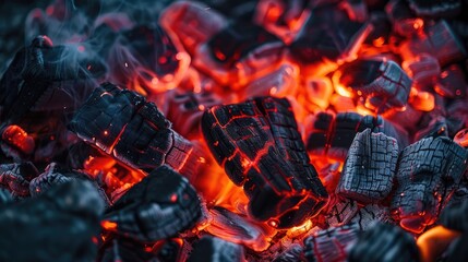 Vibrant red orange and black hues in a BBQ fire