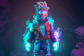 Fototapeta premium 3d game character cartoon portrait glow effect 3d background isolated