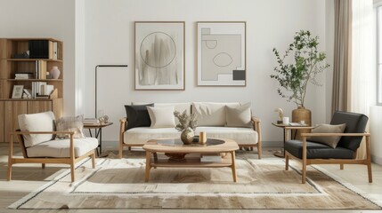 A minimal living room with a streamlined design,  neutral tones,  and minimalist furnishings