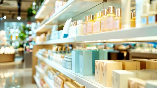 A perfume store with shelves filled with various scents and body care products
