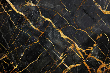 A high-resolution digital art wallpaper of black marble with golden veins. Created with Ai