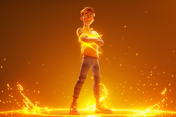 Obraz premium 3d game character cartoon portrait glow effect 3d background isolated