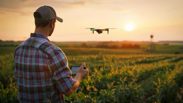 A farmer using a drone to monitor crops
