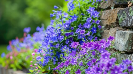 Obraz premium Stunning blue blooms of Campanula portenschlagiana and Aubrieta in a garden display
