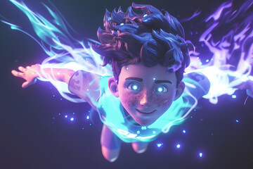 Fototapeta premium 3d game character cartoon portrait glow effect 3d background isolated