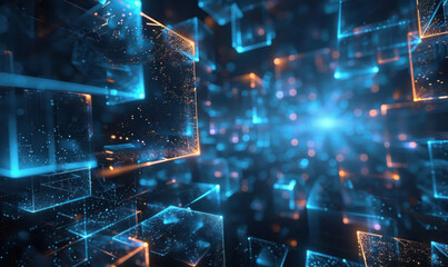 An abstract image of a glowing digital processor with neon blue lights and intricate circuits. Generate AI