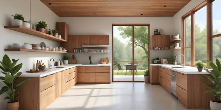 A kitchen with a door that leads to a patio