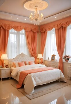 A bedroom with a bed and a lamp on the table