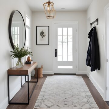 A room with a door that has a mirror on the door