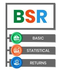 BSE, BASIC STATISTICAL RETURNS acronym. Concept with keyword and icons. Flat vector illustration. Isolated on white.