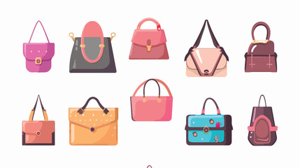 Different stylish womans bags isolated on white Cartoon 