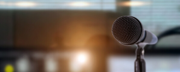Microphone with blur light background for reporter report new or public speaking or journalist...