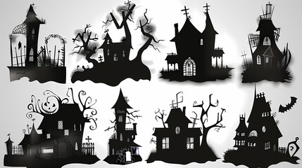 Obraz premium Collection of haunted house shadows, scary halloween house set