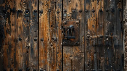 Old wooden door with aging lock