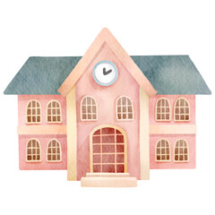 school building watercolor