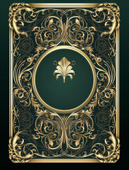 Ornate golden book cover with a green background, a simple symmetrical design