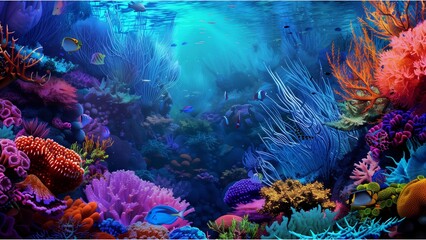 Obraz premium a vibrant underwater scene, rich with marine life and the complex textures of a coral reef