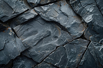 Black rock texture background, close up of dark stone surface with sharp edges. Created with Ai
