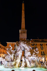 Rome, Italy - April 09, 2024: Views of details of Navona Square in Rome, with tourists walking...