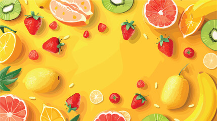 Flat lay composition with fresh fruits on color background