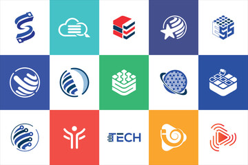 Technology Logo design set modern minimal flat creative collections for tech industry and business brand
