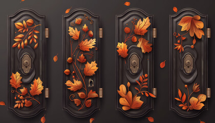 Four doors with leaves on them