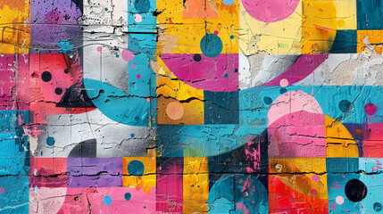 Fototapeta premium Artistic painting on a wall with abstract texture and colorful design