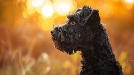  A tight shot of a dog's face amidst a sea of grass in the foreground, sun filtering through trees in the background, softly blurred