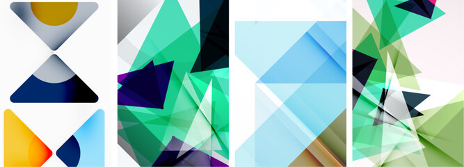 Set of abstract random triangle composition backgrounds. Vector illustration for for wallpaper, business card, cover, poster, banner, brochure, header, website