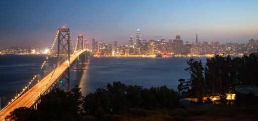 Bay Bridge and San Francisco Skyline at Sunset