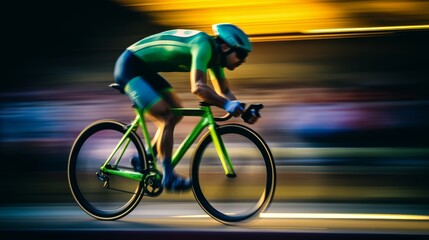 Fototapeta premium Professional cyclist competing in intense track cycling race event, speedy athlete on velodrome