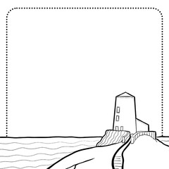 Simple line art sketch lighthouse with frame