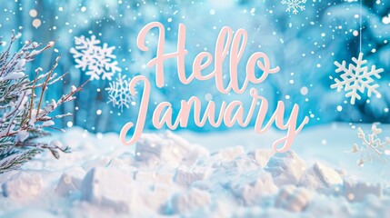 HELLO JANUARY. January month Decoration text floral.  Illustration January.