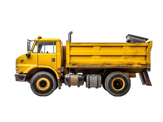 a yellow dump truck with a white background