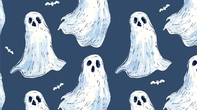 Hand drawn ghost character seamless pattern for fabri