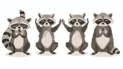 Hand drawn raccoon do yoga. Asana Four . Cute wildlif