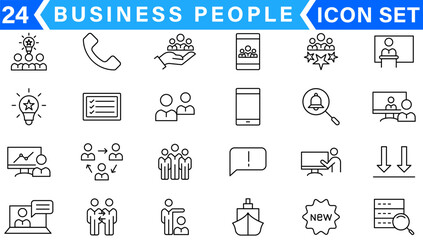 Business people, human resources, office management - thin line web icon set. Outline icons collection. Simple vector illustration