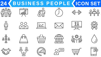 Business people, human resources, office management - thin line web icon set. Outline icons collection. Simple vector illustration