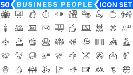 Business people, human resources, office management - thin line web icon set. Outline icons collection. Simple vector illustration