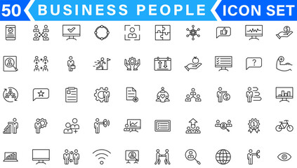 Business people, human resources, office management - thin line web icon set. Outline icons collection. Simple vector illustration