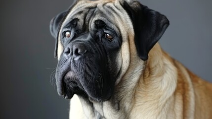 Obraz premium A tight shot of a dog's face, expressing sadness Its coat is mostly black, featuring a distinct brown patch on the left side