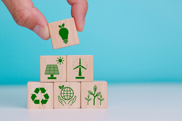 Concept for Renewable energy, sustainability, ecology. Carbon reduction strategy and action to limit climate change and global warming. Environmental protection, renewable, sustainable energy sources.