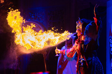 CHENGDU, CHINA - MAY 10, 2024 -Chinese actor performs a public traditional changing face...
