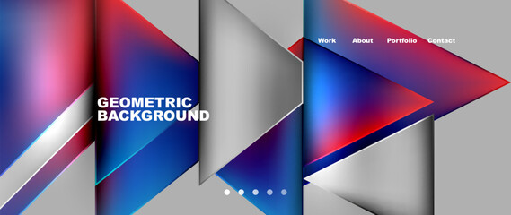 Metal triangles with colorful bright triangles. Geometric modern minimalist design template