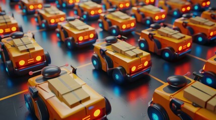 Obraz premium Robots sorting packages in a high-speed delivery and logistics center