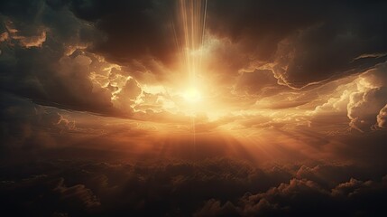 Obraz premium A burst of sunlight breaking through clouds, creating a radiant and dynamic sky