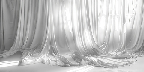White drapery background, elegant white curtain backdrop for wedding photography.