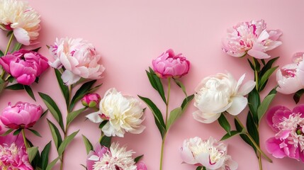 Fototapeta premium A beautiful floral frame made of colorful blossoms arranged on a solid surface, offering a romantic and whimsical backdrop for wedding invitations, greeting cards, and other design projects.